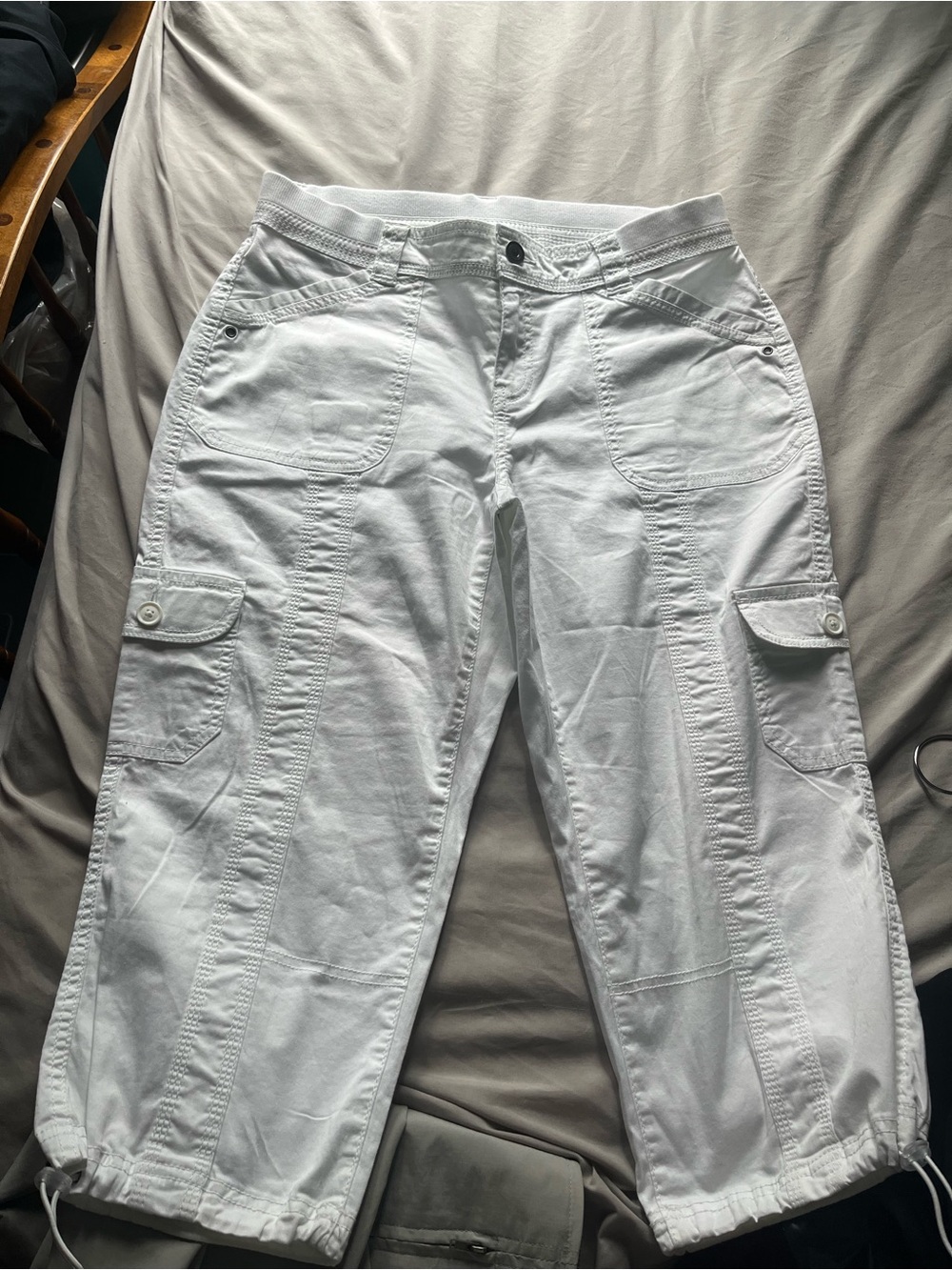 Style & Co. White Cargo Capris with Drawcord Hem